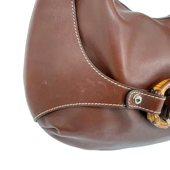 GUCCI Brown Leather Bamboo Amalfi Hobo Shoulder Bag - Picture 6 of 16